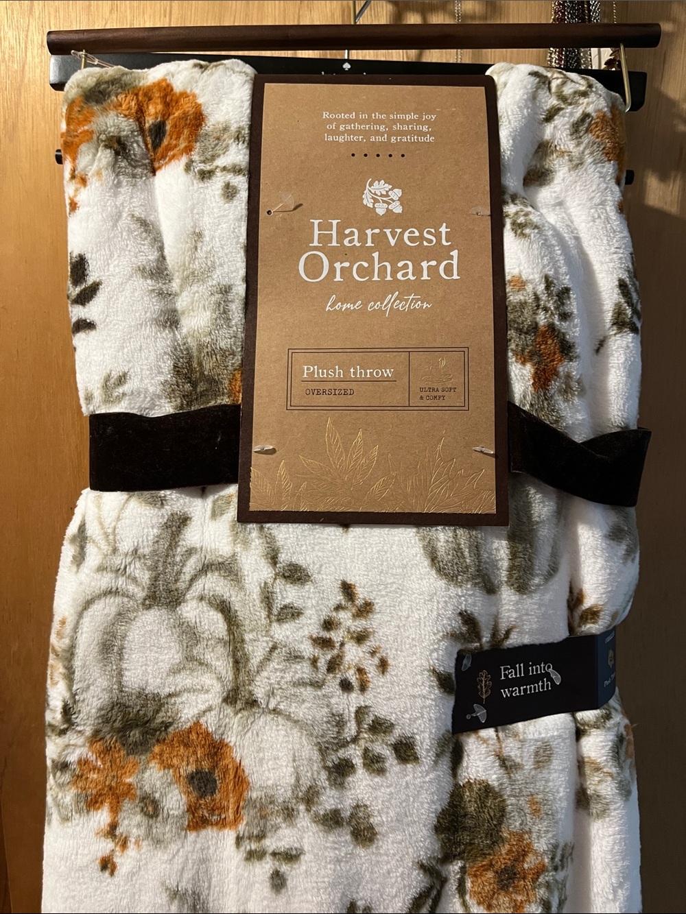 Plush Throw Blanket - Cream with Rust & Olive Floral 60x70